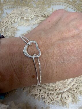 925 Sterling Silver Open Heart Adjustable Bracelet/anklet Classic Minimalist
